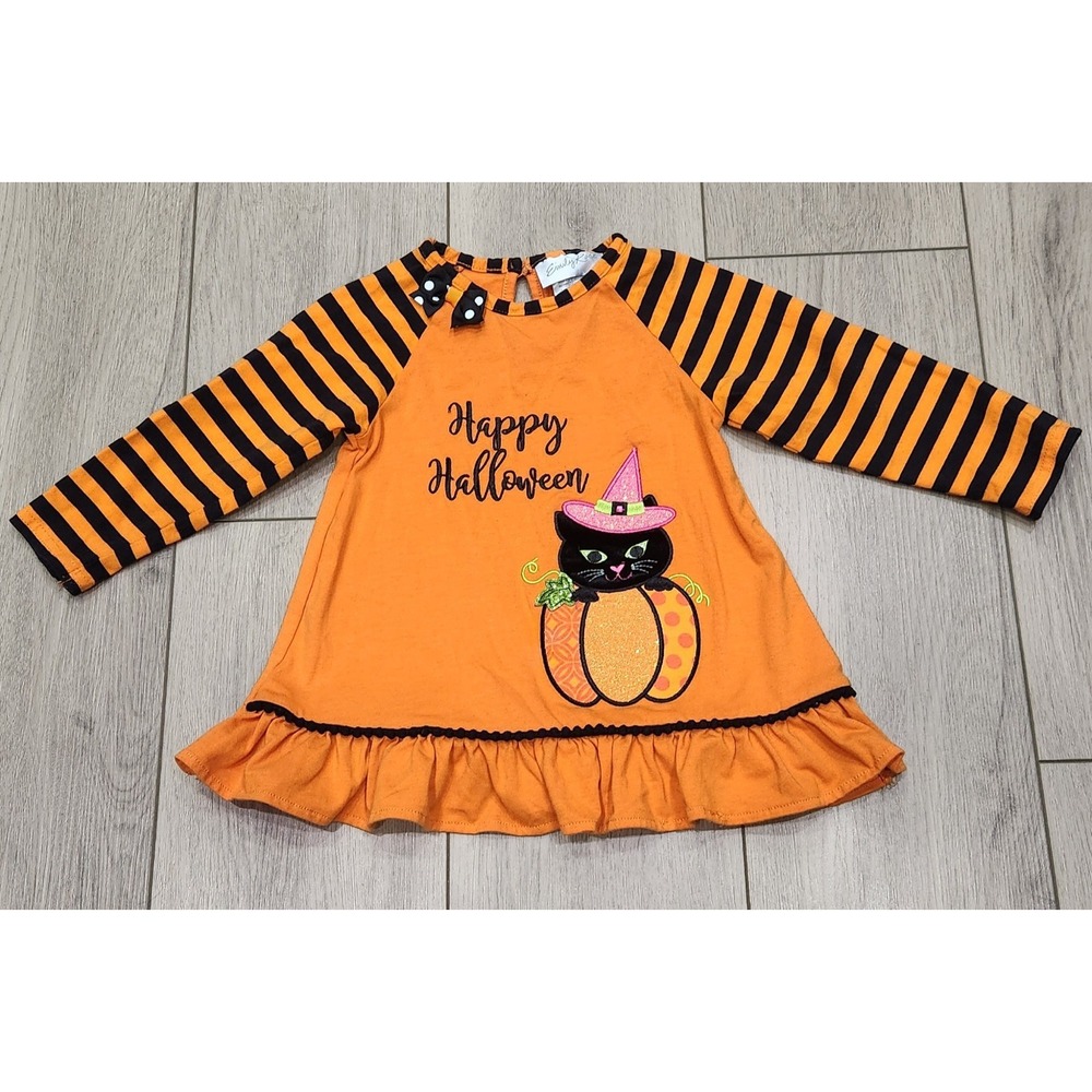 Emily Rose Girl's HAPPY HALLOWEEN shirt Size‎ 3T Ruffled Long Sleeve Cat Pumpkin